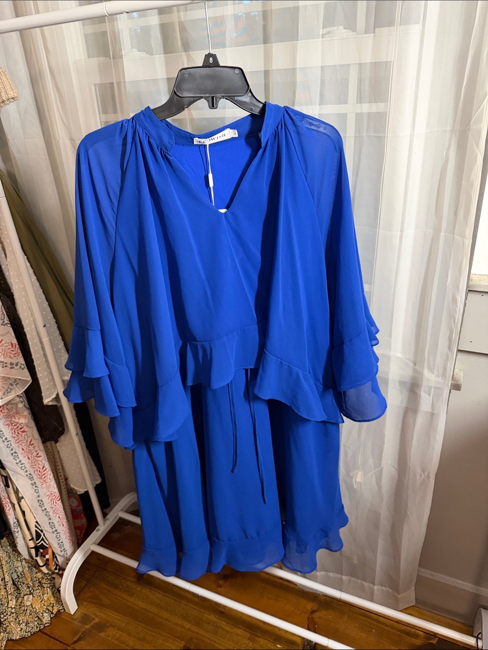 Women's Cobalt Blue Ruffle V-Neck Mini Dress